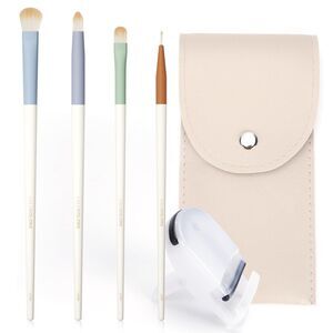 4-Pcs Colorful Soft Synthetic Eye Makeup Brushes with Eyelash Curler & Pouch